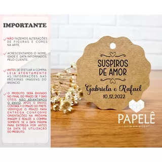 Tag Rústica Personalizada para Lembrancinha de Casamento/Aniversário - Suspiros de Amor | Mod 3 | 5cm