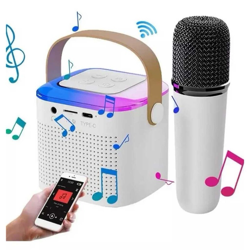 Mini Karaokê Infantil Bluetooth Caixinha de Som Com Microfone Muda Voz