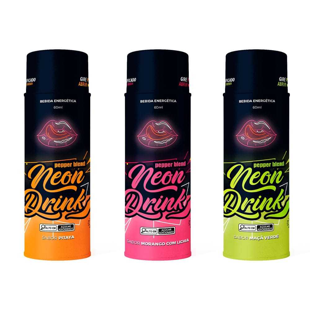 Bebida Energética Vibrante Neon Drink 60ml , Brilha na Luz Negra, Pepper Blend