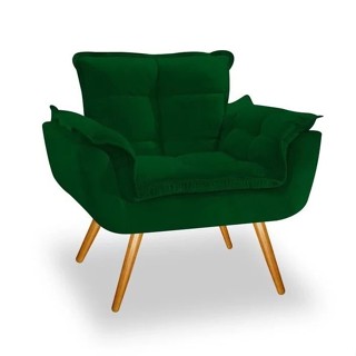 Poltrona Decorativa Duda Base Madeira Sala Quarto Suede Verde