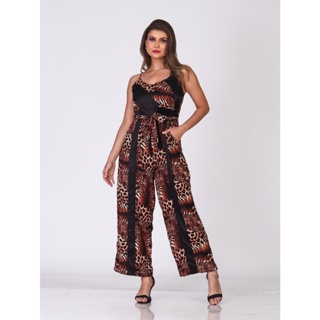 MACACÃO DE ALÇA COM ESTAMPA DE ONÇA ANIMAL PRINT AS93