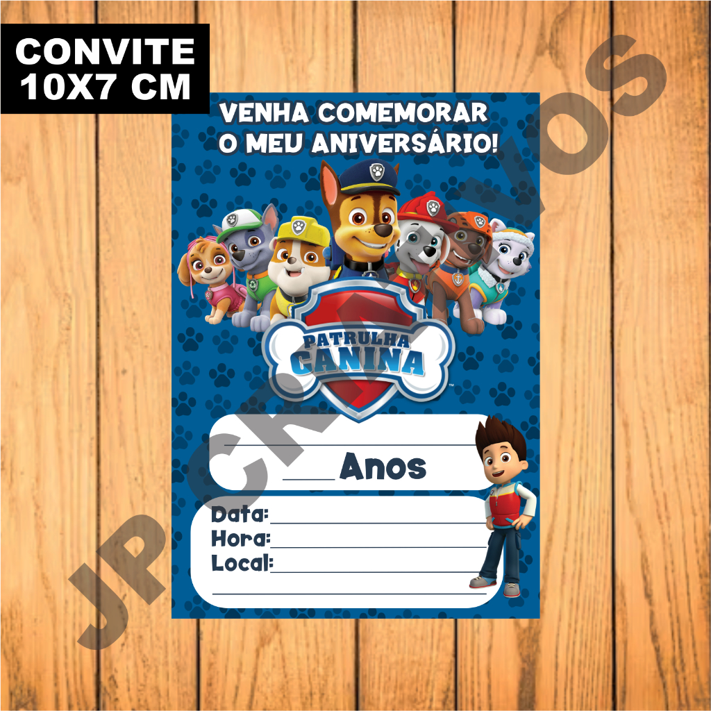 Aniversário patrulha canina, Convites patrulha canina, Patrulha canina