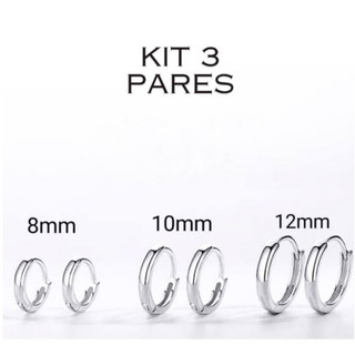 Kit 3 pares de argolas de aço inoxidável