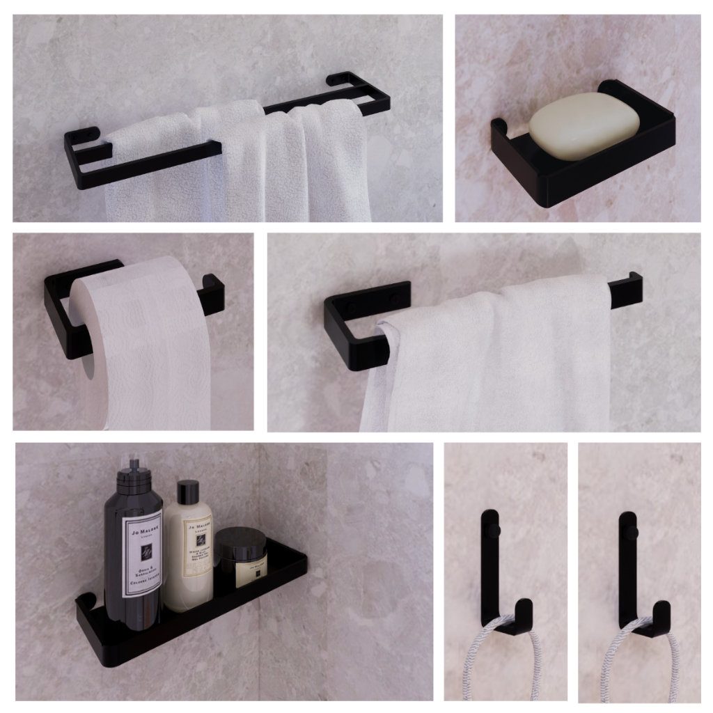 Kit Suporte Acessórios para Banheiro Porta Shampoo Toalha Papel 7 peças