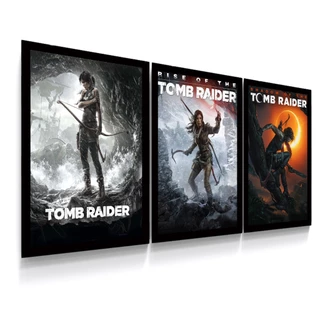 3 Quadros Decorativos Poster Trilogia Lara Croft Tomb Raider Ps 4 Tamanho 42 x 90 cm