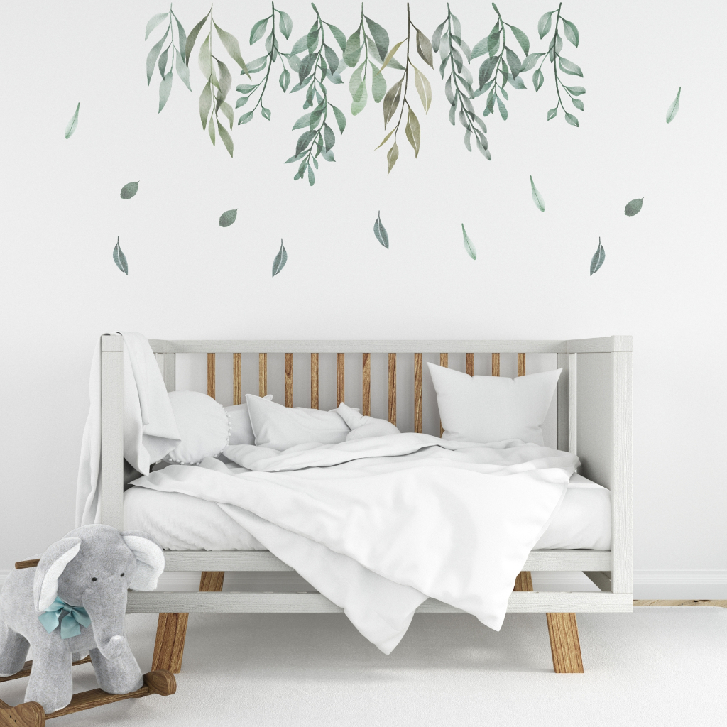 Adesivo de Parede Folhagens Pendente verde folhas decoração quarto escritório quarto de bebê