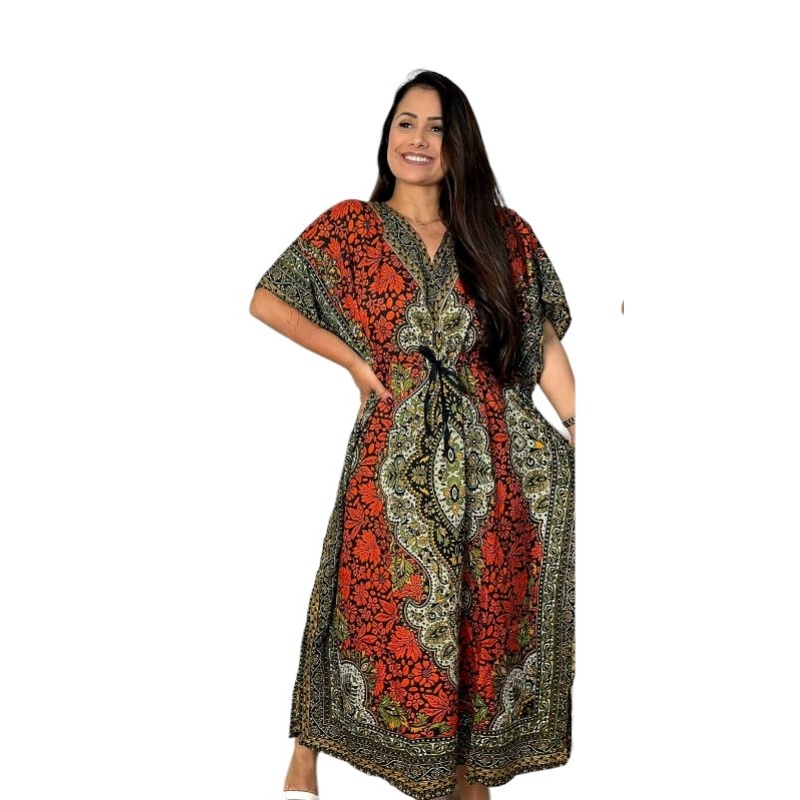 Kaftan Indiana Moda Hippie Boho Viscose Ajustável