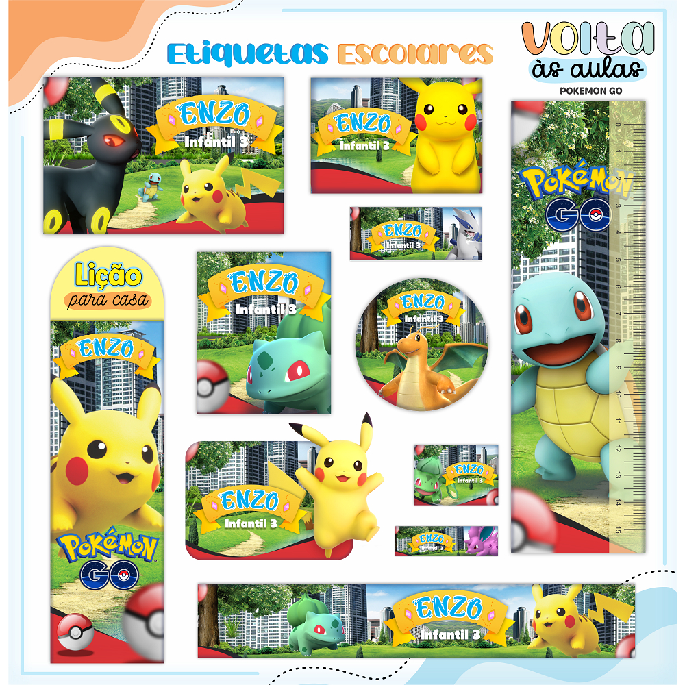 ETIQUETAS ESCOLARES PERSONALIZADAS TEMA POKEMON | Shopee Brasil
