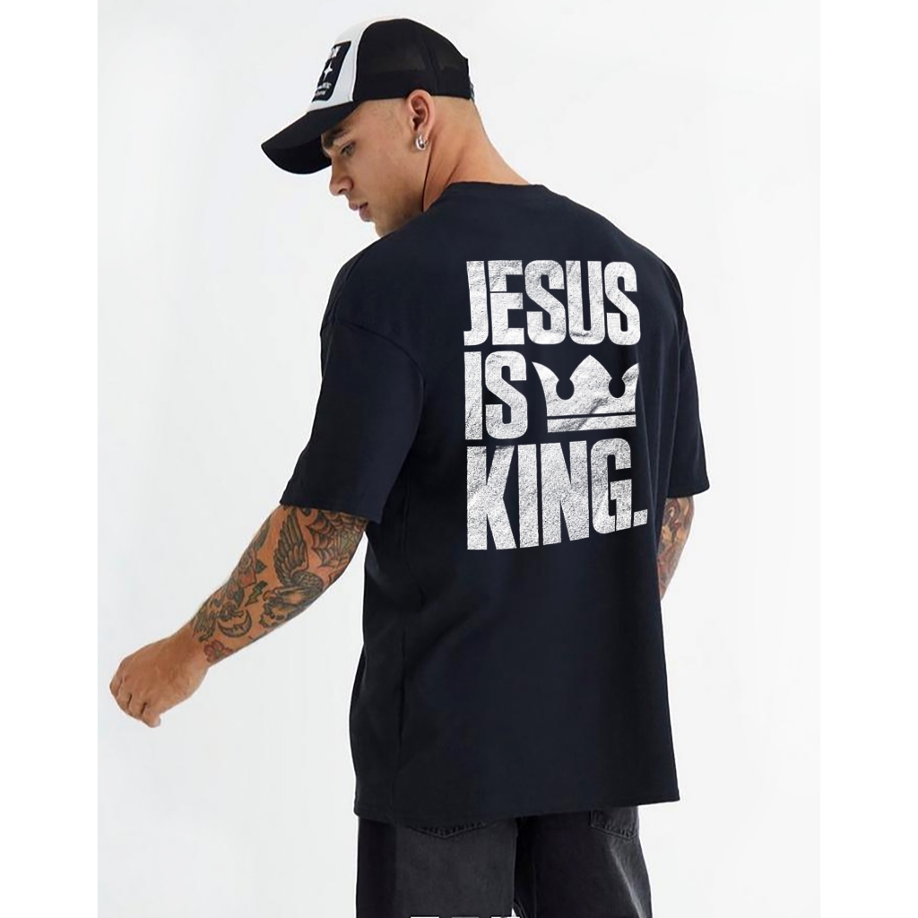 Camiseta Streetwear Jesus is king M-2 Preta Camisa Crista Skate Oversized Evangélica hip hop gospel