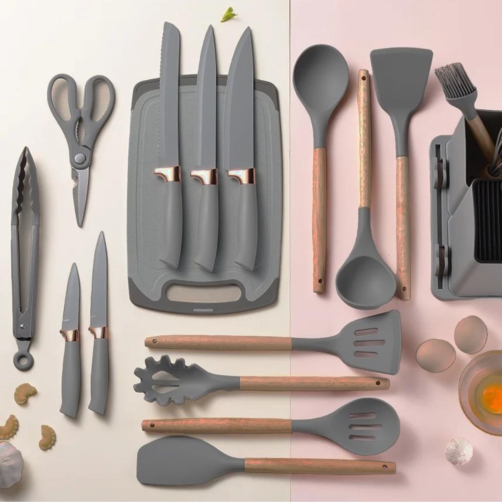 Kit 19 Peças - Jogo de Utensílios de Cozinha em Silicone Completo - Antiaderente e Resistente ao calor