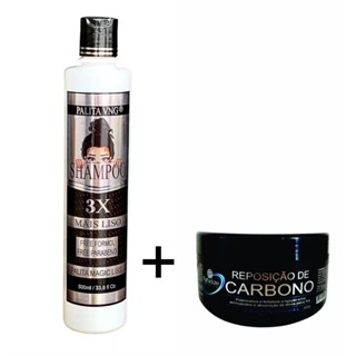 Shampoo Que Alisa Palita 3x Mais Liso 500ml - progressiva de chuveiro + Máscara Reconstrutora Reposição De Carbono Paradize Premium 300gr ( Reconstrução e Nutrição dos fios )