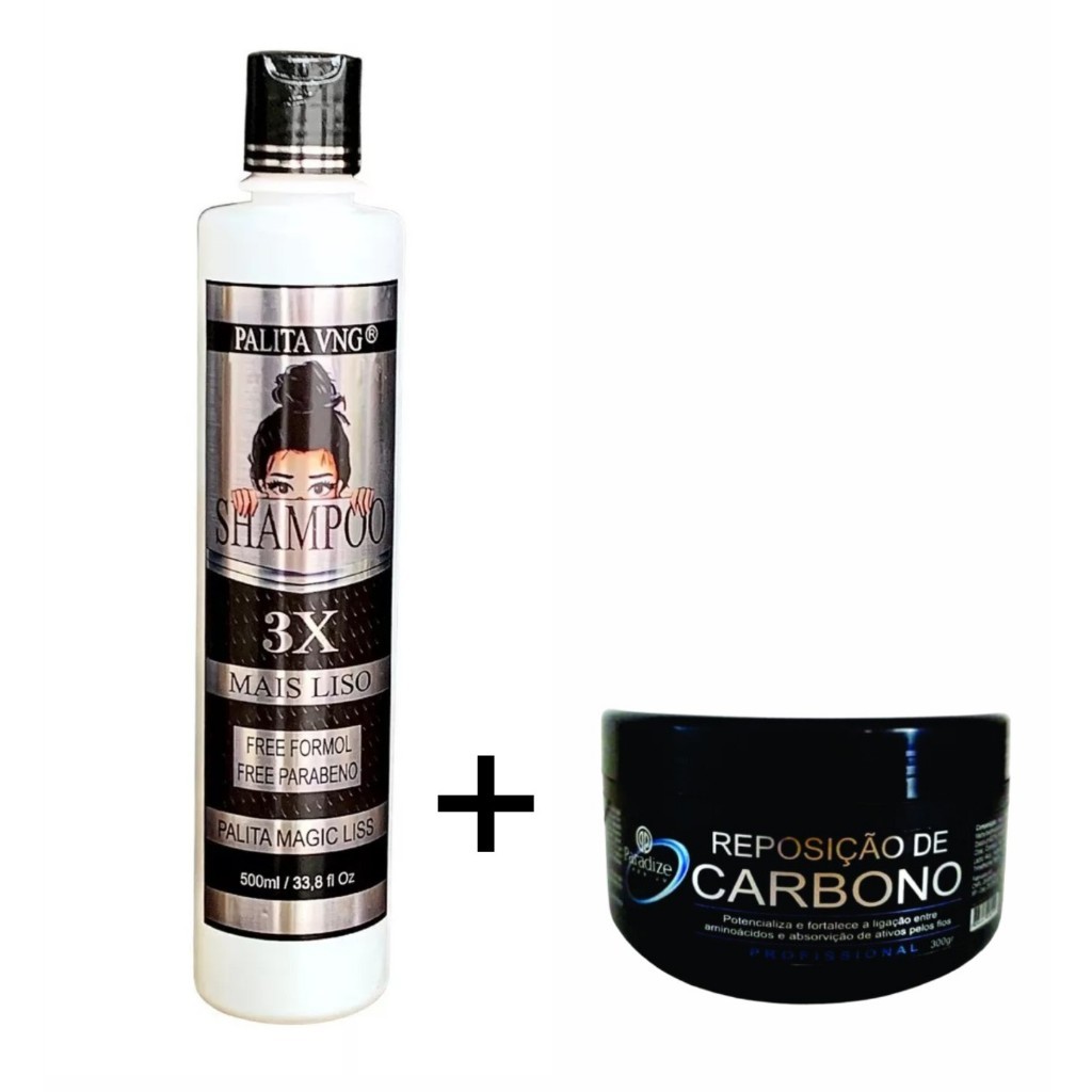 Shampoo Que Alisa Palita 3x Mais Liso 500ml - progressiva de chuveiro + Máscara Reconstrutora Reposição De Carbono Paradize Premium 300gr ( Reconstrução e Nutrição dos fios )