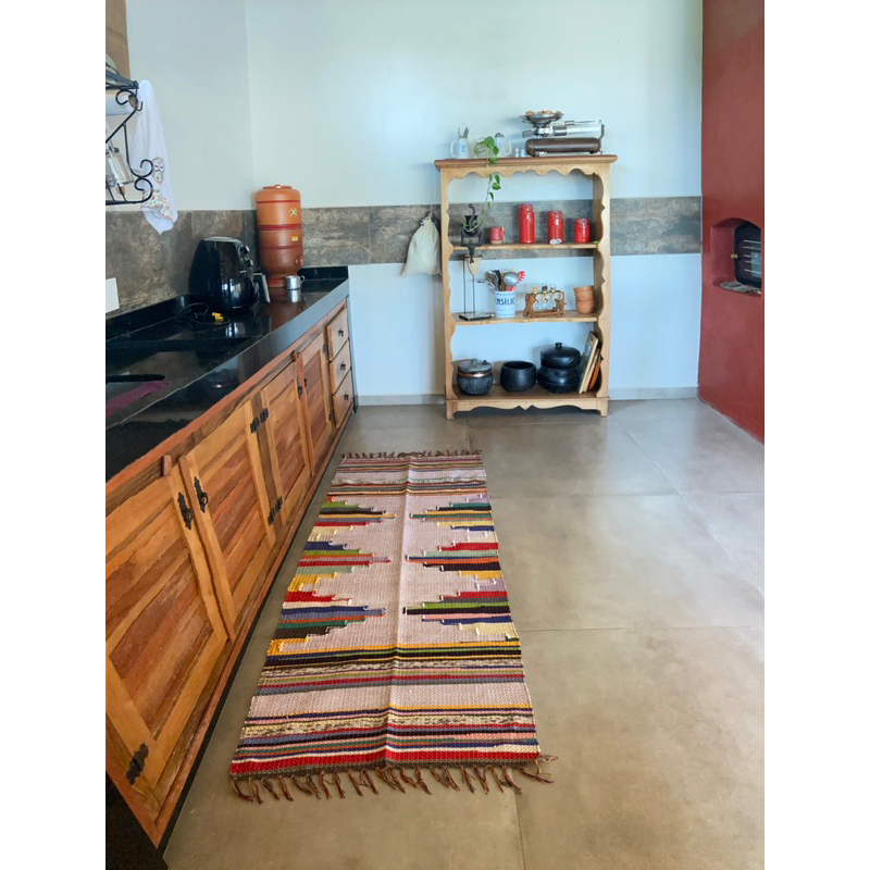 Tapete Grande Passadeira Artesanal Tear Retalho Cozinha Mesa Sala Quarto Área Gourmet 75cmx1,90m