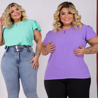 GESMODAS Kit 4 Blusa Blusinha Feminina Plus Size Curve Estampas Sortidas  Oferta ESTAMPAS ALEATÓRIAS