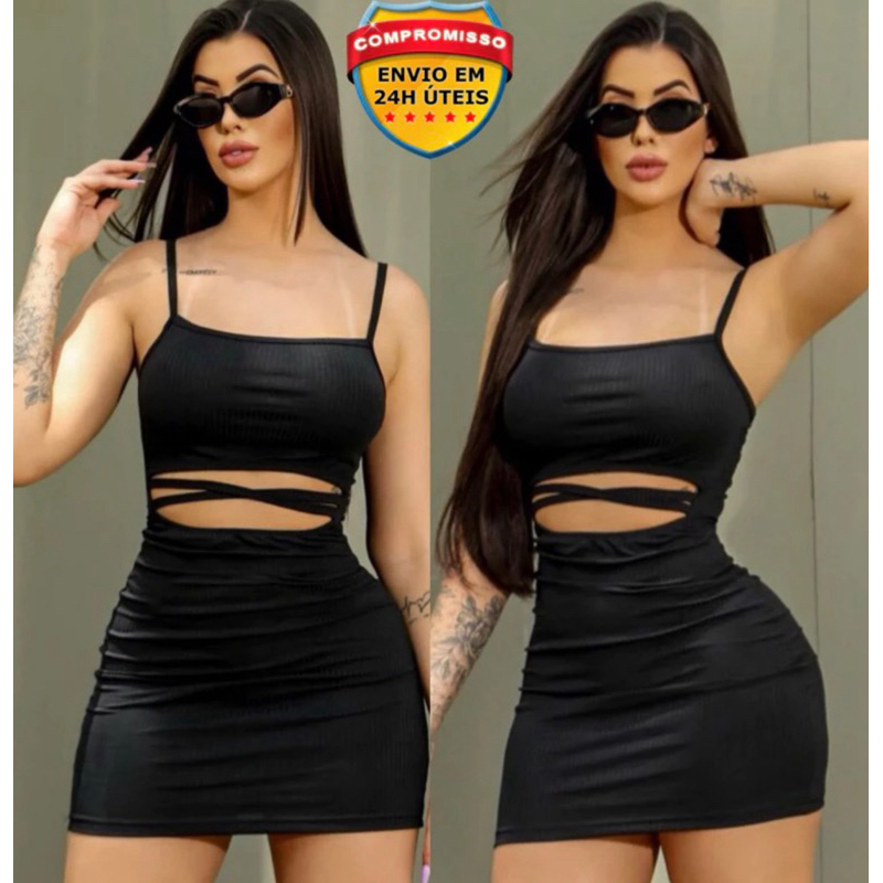 Vestido Feminino Canelado Abertura Frontal Tubinho