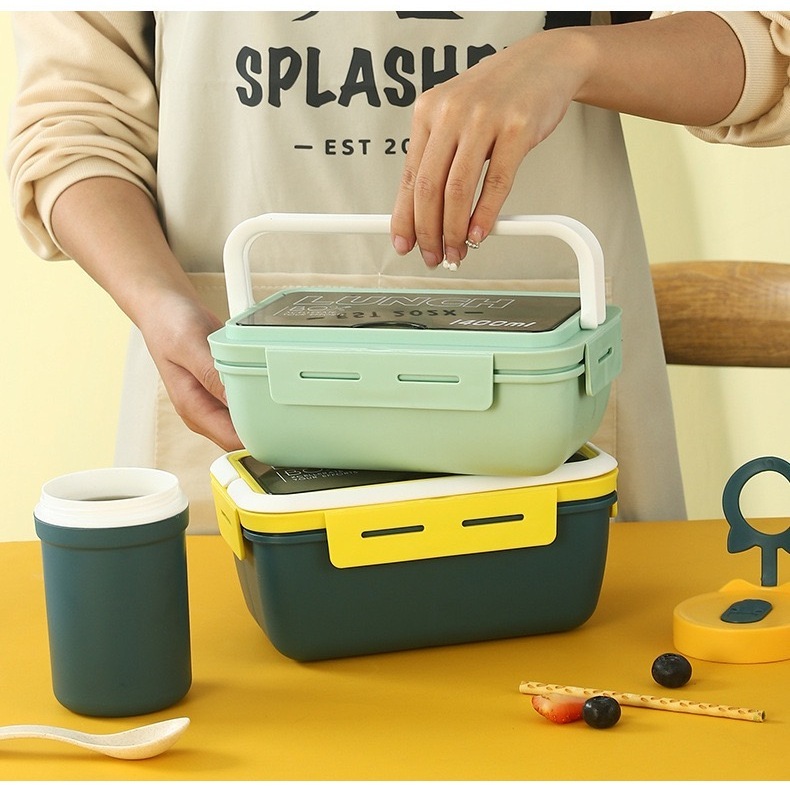 Marmita Lancheira Bento 1400ml Com Compartimentos E Kit Talheres