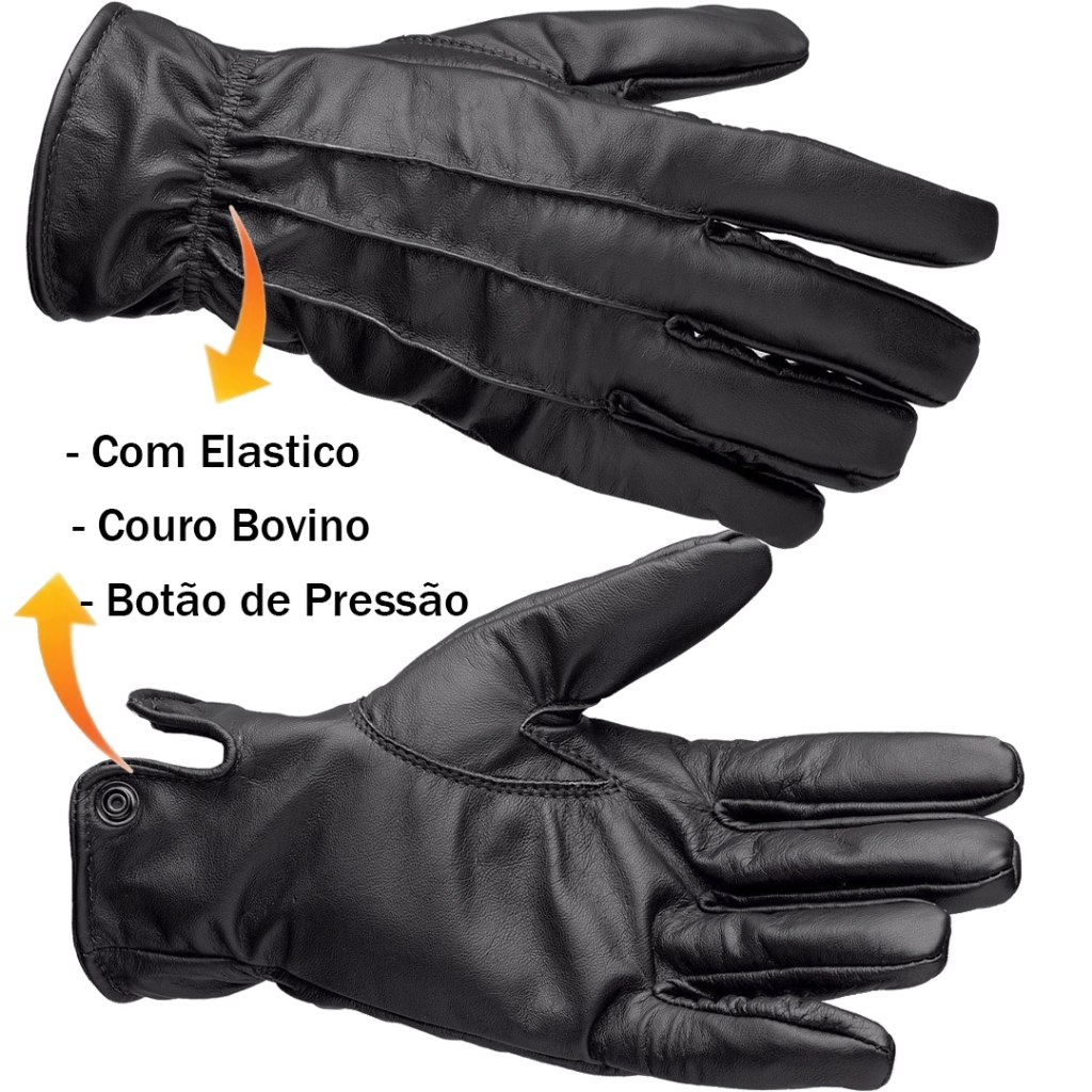 Luva Social Masculina E Feminina Dedo Inteiro Inverno Frio De Couro Legítimo Preta