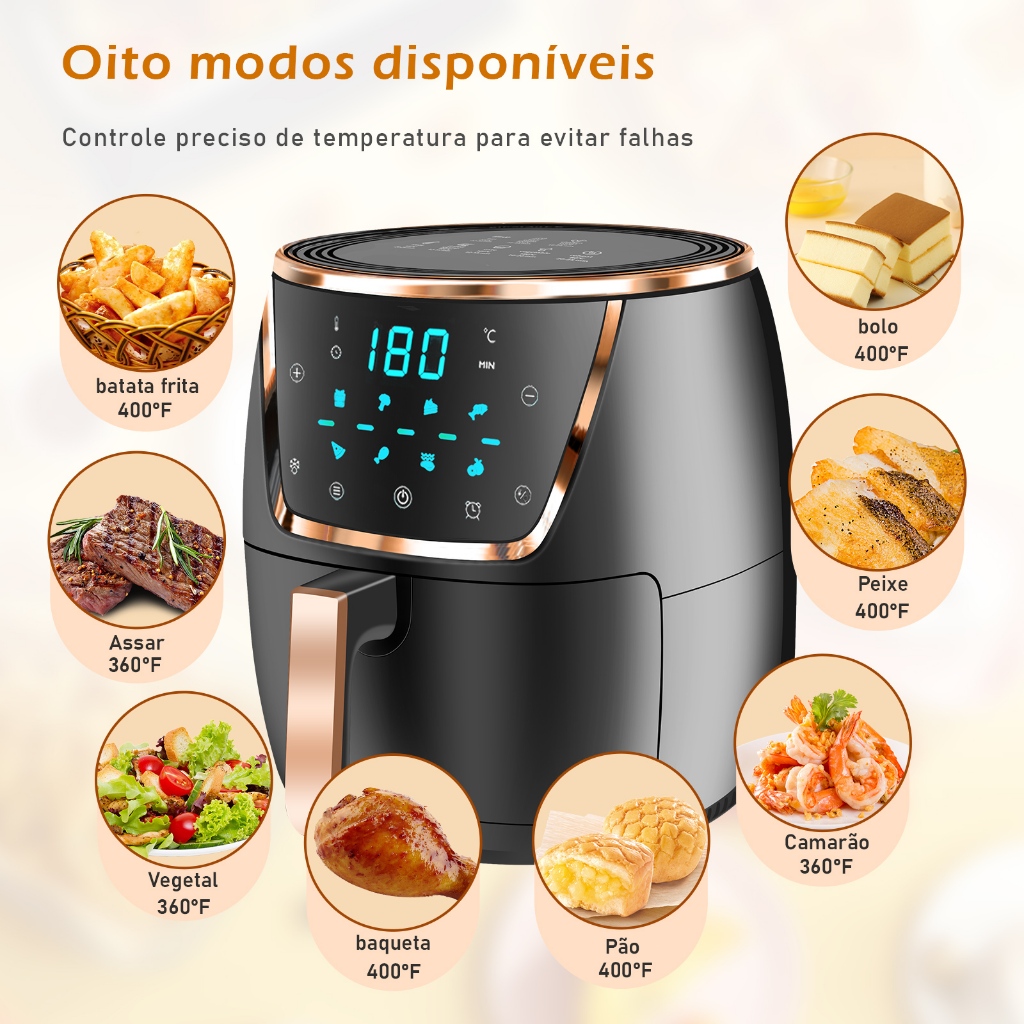 Fritadeira de ar inteligente Air fryer Automático Grande Capacidade 6 ...