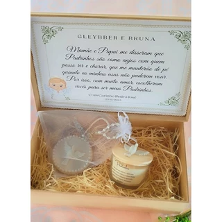 Caixa padrinhos de Batismo com Vela Aromática e mandala Divino Espírito santo