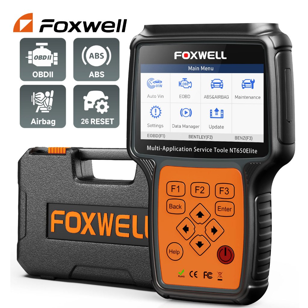 FOXWELL NT650 Elite OBD2 Scanner Car Diagnostic Tool Free Update BRT Injector Coding DPF ABS SAS TPS Reset Automotive Scanner