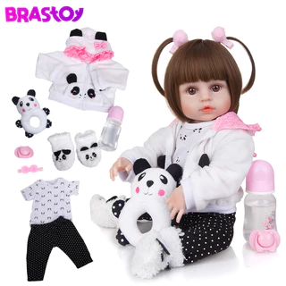 Brastoy Bebê Reborn Boneca Silicone Menina Panda Original 48cm Panda Menina Boneca