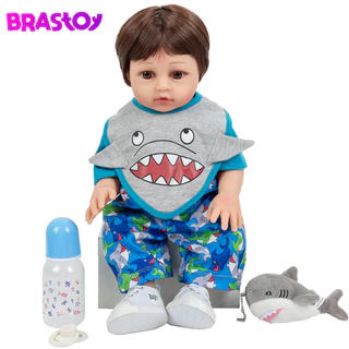 Brastoy Bebê Boneco Reborn 100% Silicone Menino Tubarão 48cm
