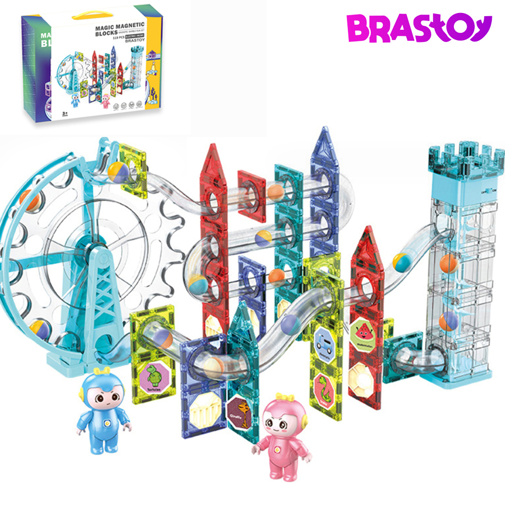 Brastoy Blocos Montar Construção Magnético de Ladrilhos Com Roda Gigante e Elevador Brinquedos STEM Infantil 118 Peças Original