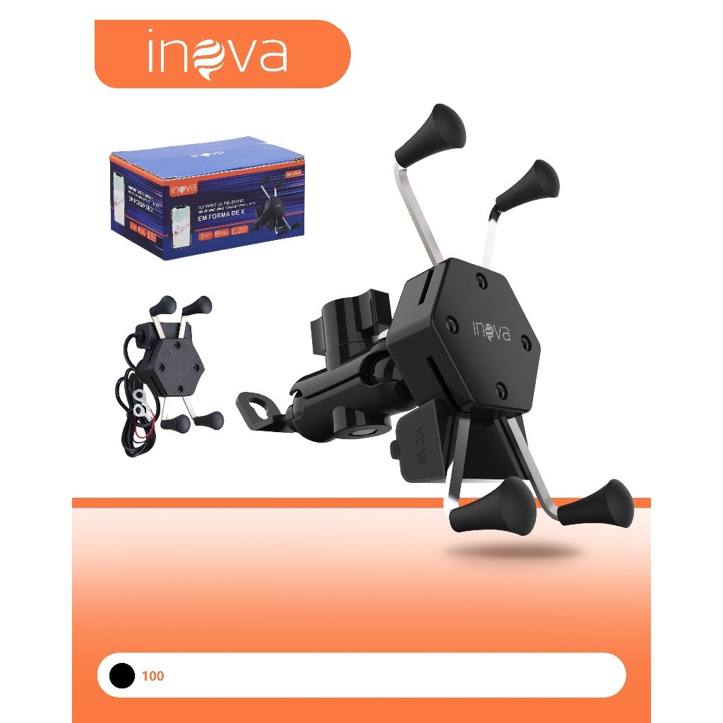 Inova Suporte Garra Para Celular Moto Universal Com Carregador Usb