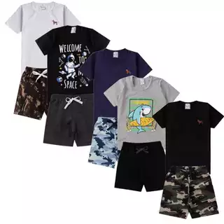kit 4 Peças De Rupas São 2 conjuntos masculino infantil menino camisa e bermuda tamanho 1 2 3 4 6 8