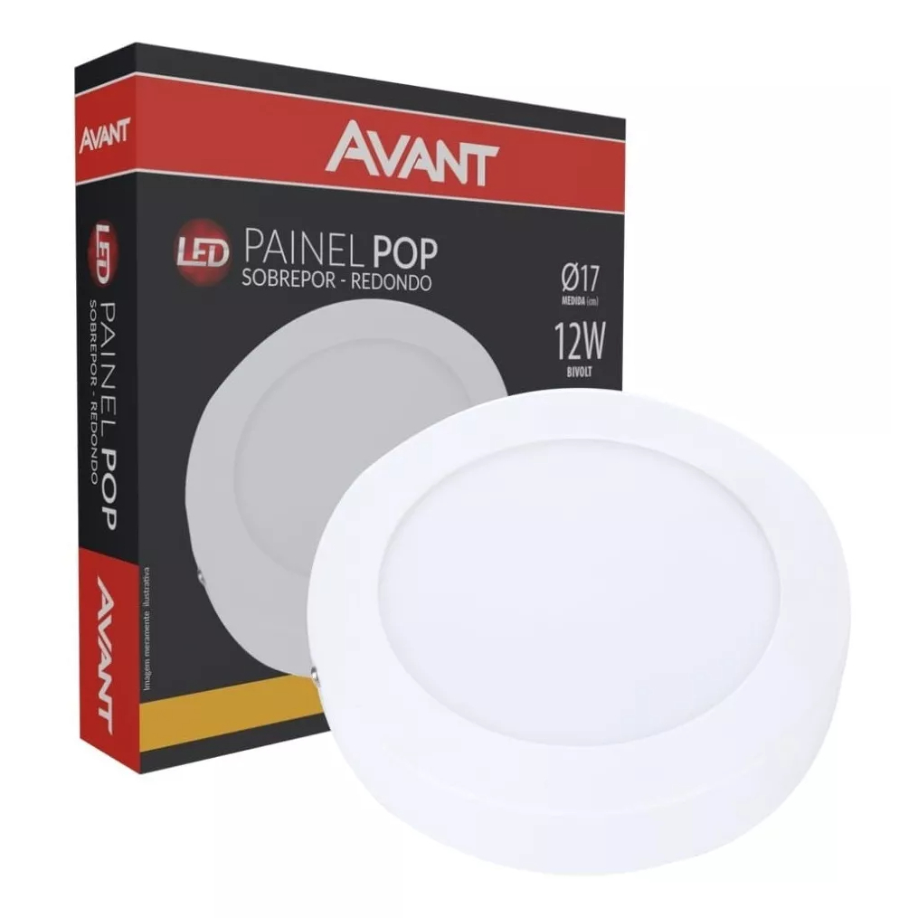 Kit 3 Luminarias Painel Plafon Led 12W AVANT Redondo Sobrepor Luz