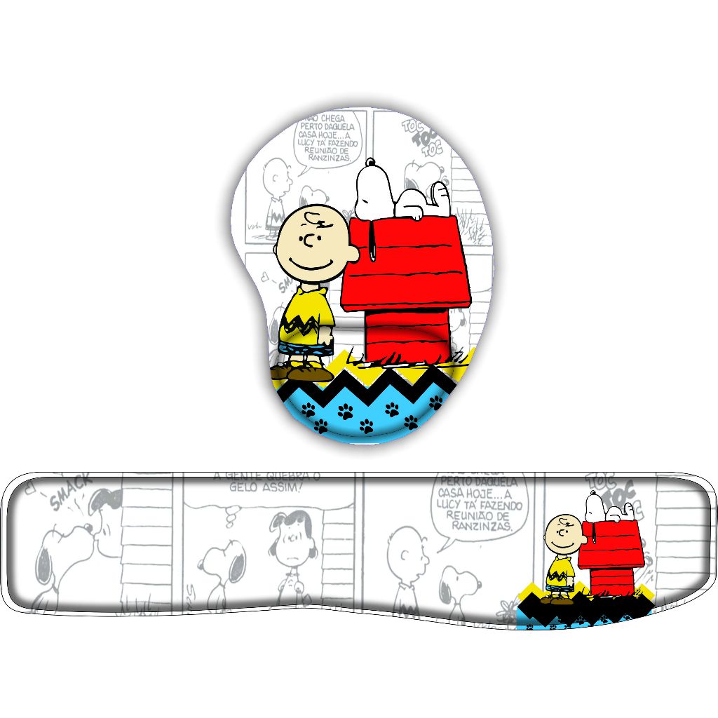 Kit Mouse Pad + Apoio de Teclado Snoopy e Charlie Desenho