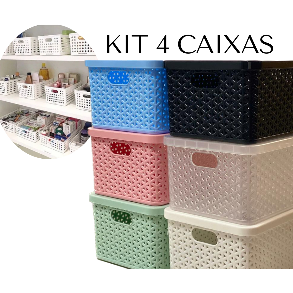 KIT 4 Caixas Organizadoras Aramada com Tampa Kcaza 3,5L