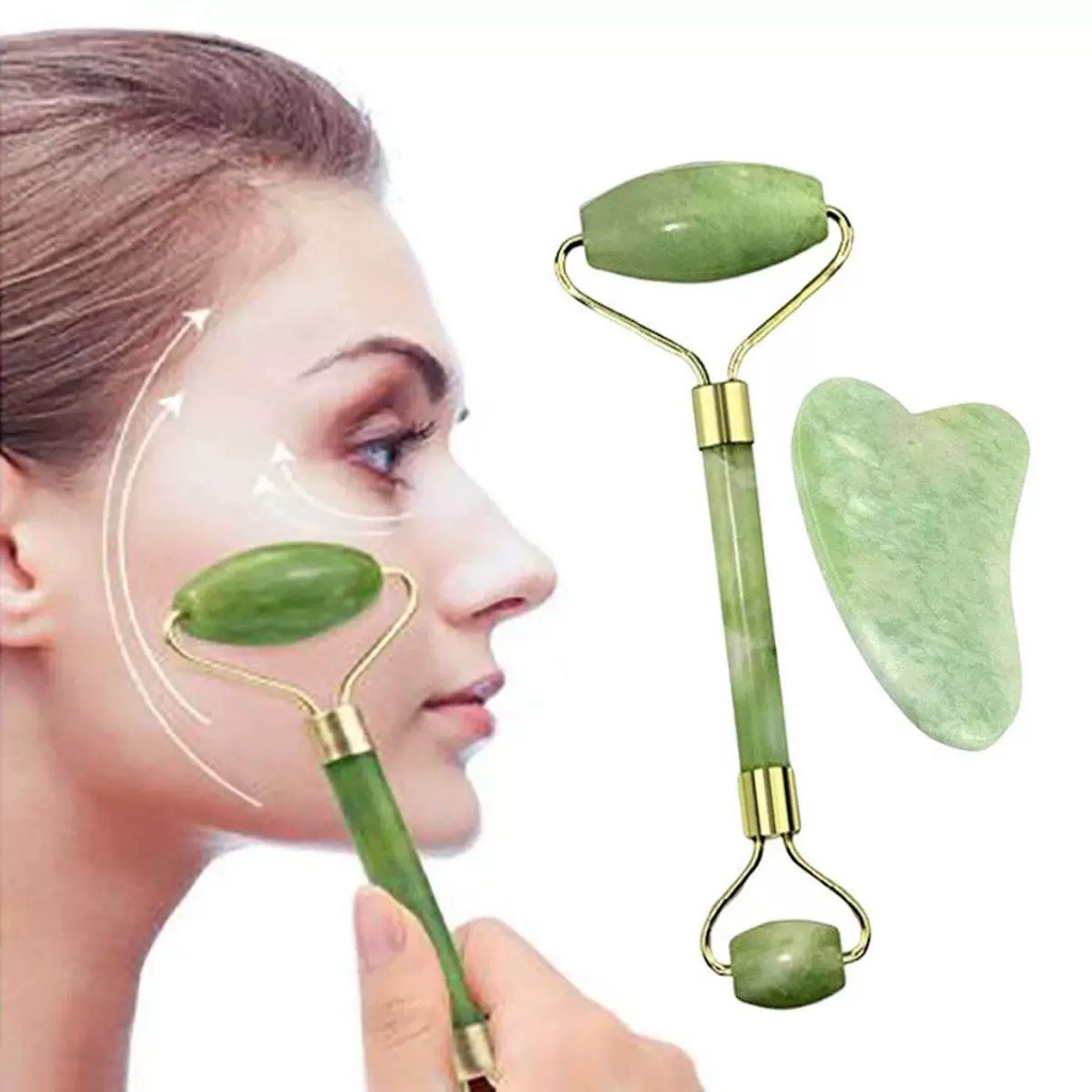 Rolo Pedra de Jade Placa Gua Sha Massagem Facial Anti Ruga -Facíal Massage Roller