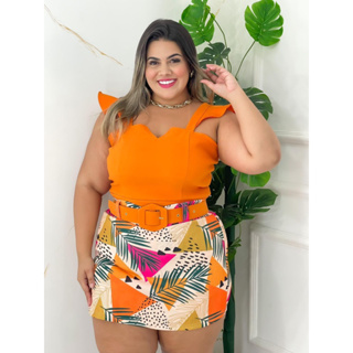 Macaquinho Short Saia Nude Plus Size - Havida-Moda Plus Size