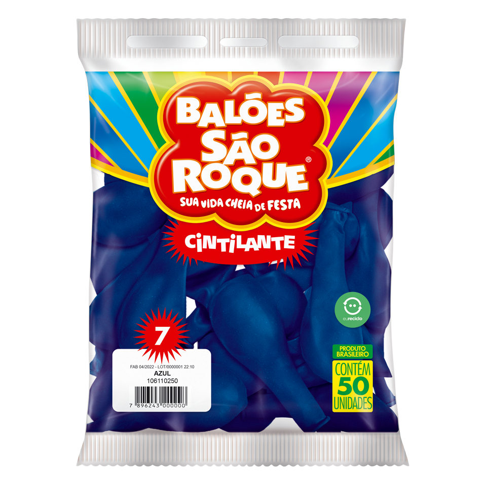 Balão Bexiga Azul Cintilante N° 7 C/50 Unid São Roque