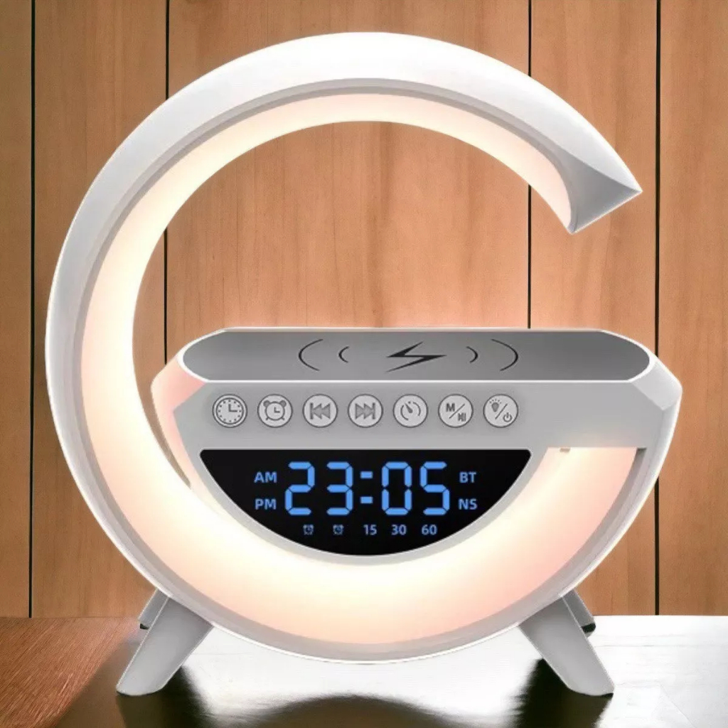 Caxinha de Som G Speaker Com Relógio Luminária Bluetooth Carregador