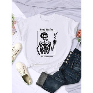 Camiseta Básica Algodão Feminina Dead Inside But Caffeinated
