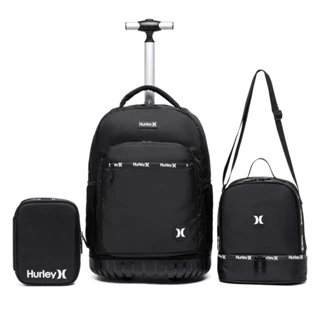 Kit Mochila Hurley Rodinha Lancheira Estojo Organizador Base Emborrachada Reforçada