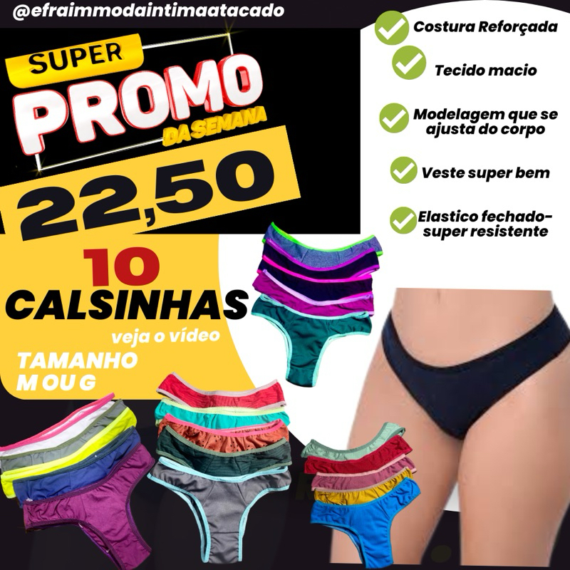 Kit com 10 Calcinhas Modelo Tanga de Algodão em Promoção na Shopee Brasil  2024