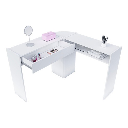 Mesa Manicure L Com Gaveta Completa 100% MDF Resistente Salão de Beleza Cabelereiro Cílios Unha em Gel Escrivaninha Estudo