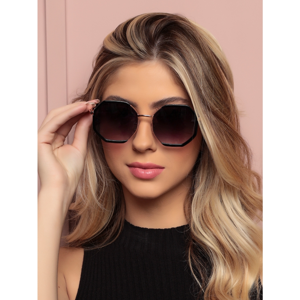 2209OCULOS DE SOL FEMININO OCTOGONAL RETRO MODA NOVA com case+flanela