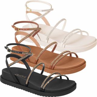 Sandália Feminina Rasteirinha Tamanco Papete Birken Flat Tiras Strass Original Brilho Gigil
