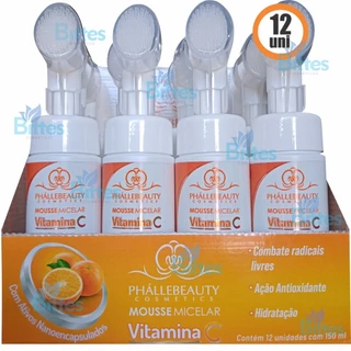 BOX 12 MOUSSE MICELAR VITAMINA C PHÁLLEBEAUTY LIMPEZA SUAVE