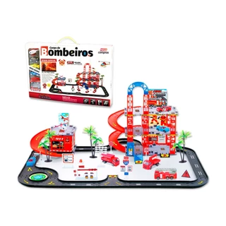 Pista de Carrinhos Brinquedo Hot Posto de Bombeiros Mega Compras