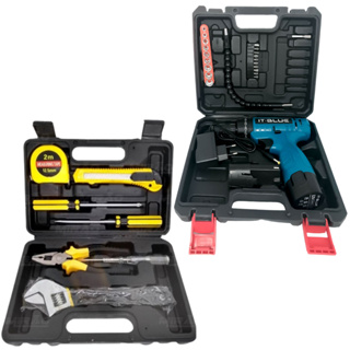 Kit Parafusadeira e Furadeira 12V Bivolt Sem Fio com Kit Ferramentas Essenciais 7 Peças It Blue