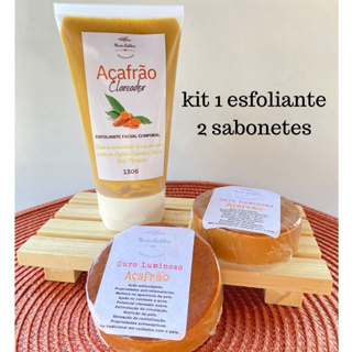 Esfoliante de Açafrão - Foliculite, Clareamento, Trata Acne, Espinhas 1 Creme e 2 sabonetes