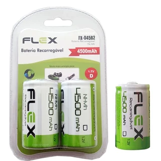 Pilhas Recarregáveis Flex Tipo D Grande 4500mAh NFe Lr20 Original FX-D45B com Nota Fiscal