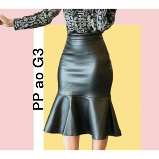 Saia couro tubinho com babado ,Saia com babado,Saia courino , Cirrê,Saia Plus Size PP ao G3