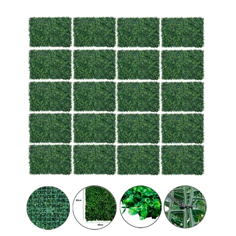 kit 10 ou 20 Placas 40x60 Buchinhos Grama Artificial Jardim Vertical Parede Verde decoração muro inglês - B-21