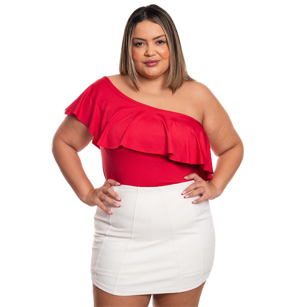 Body Bore Plus Size Feminino Blusa Ciganinha Babado Suplex Ombro A Ombro Manca